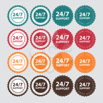 Set of Vector 24-7 SUPPORT Sign, Label Template EPS10
