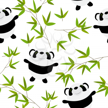 Cute Little Panda with Bamboo Leaves Seamless Pattern EPS10
