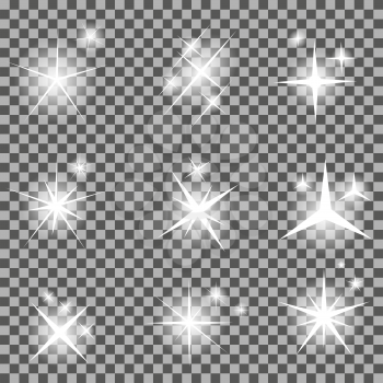 Set of Glowing Light Stars with Sparkles Vector Illustration EPS10
