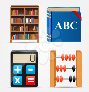 Bookcase, Notepad, Calculator and Abacus Icon Vector Illustration EPS10