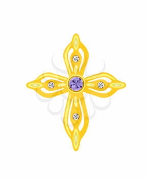 Golden Cross with Diamonds. Vector Illustration. EPS10