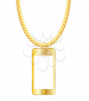Gold Chain Jewelry whith Gold Mobile Phone. Vector Illustration. EPS10
