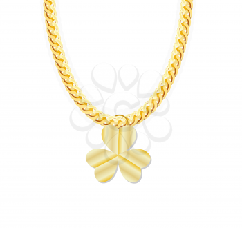 Gold Chain Jewelry whith Three Leaf Clover. Vector Illustration. EPS10