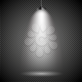 Bright with Lighting Spotlights Lamp with Transparent Effects on a Plaid Dark Background. . Empty Space for Your Text or Object. EPS10