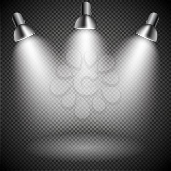 Bright with Lighting Spotlights Lamp with Transparent Effects on a Plaid Dark Background. . Empty Space for Your Text or Object. EPS10