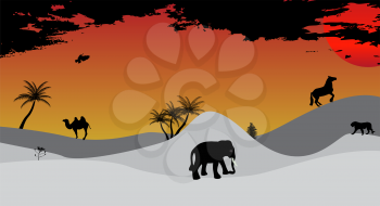 Africa and Safari, Tree, Wild Animals Vector Illustration EPS10