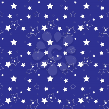 White Stars on a Blue Background. Seamless Pattern. Vector Illustration. EPS10