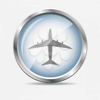 Airplane Glossy Icon Isolated Vector Illustration. EPS10
