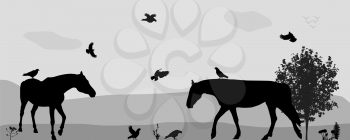 Coney Walk, Birds Fly in Nature. Vector Illustration. EPS10