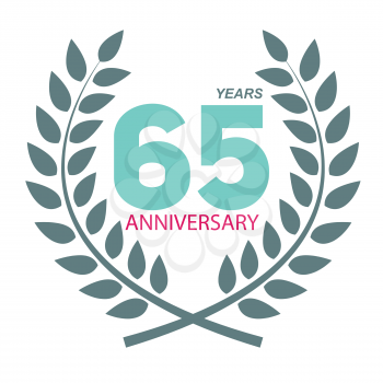 Template Logo 65 Anniversary in Laurel Wreath Vector Illustration EPS10
