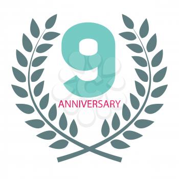 Template Logo 9 Anniversary in Laurel Wreath Vector Illustration EPS10
