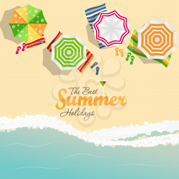 Summer Time Background. Sunny Beach in Flat Design Style Vector Illustration

