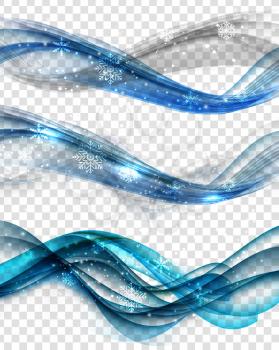 Abstract Christmas and New Year Wave with Lights and Snowflakes on Transparent Background. Vector Illustration EPS10