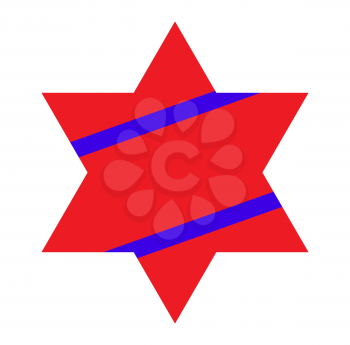 Red Jewish Star with Blue Stripes on White Background. Vector Illustration. EPS10