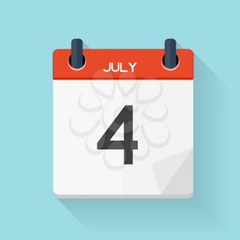 July 4 Calendar Flat Daily Icon. Vector Illustration Emblem. Element of Design for Decoration Office Documents and Applications. Logo of Day, Date, Time, Month and Holiday. EPS10