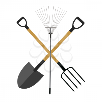 Garden Tools, Instruments Flat Icon Collection Set. Shovel, Rake and Pitchfork Vector Illustration EPS10