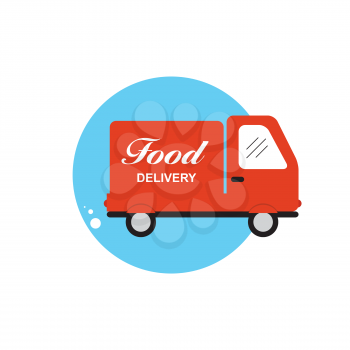 Icon with Flat Graphics Element of Food Delivery Car Vector Illustration EPS10