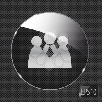 Glass social network button icon on metal background. Vector illustration