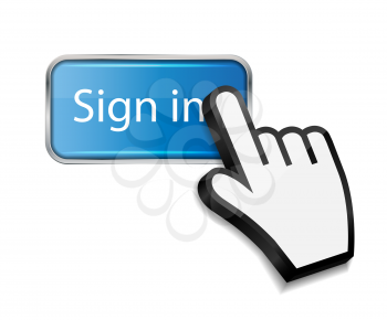 Mouse hand cursor on sign in button vector illustration