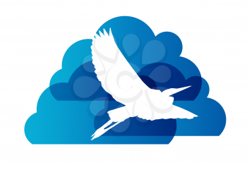 Natural Sign with Stork and Cloud Vector Illustration