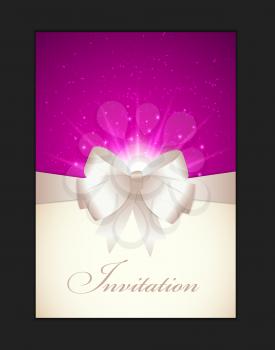 Invitation Card with Bow, Ribbon and Copy Space. Vector Illustration
