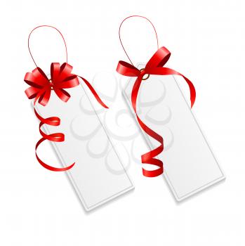 Sale Labels Set with Red Bow and Ribbon . Vector Illustration EPS10