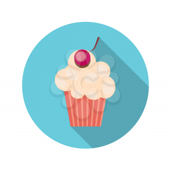 Flat Design Concept Cupcake with Cherries Vector Illustration With Long Shadow. EPS10