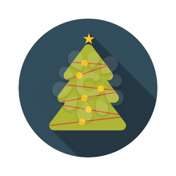 Flat Design Concept Christmas Tree Vector Illustration With Long Shadow. EPS10
