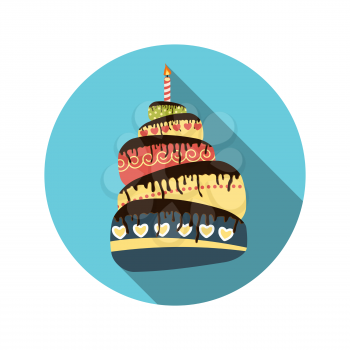 Flat Design Concept Cake with Candles Vector Illustration With Long Shadow. EPS10