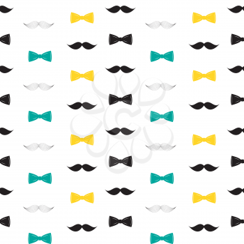 Bow Tie and Mustache Seamless Pattern, Father s Day Background Vector Illustration EPS10