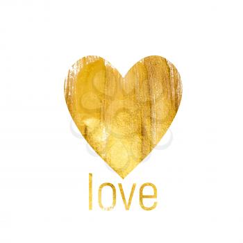 Gold Paint Glittering Textured Heart Art Illustration. Vector Illustration EPS10