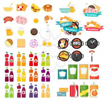 Set of Food Icons Template in Modern Flat Style Isolated on White. Material for Design. Vector Illustration EPS10