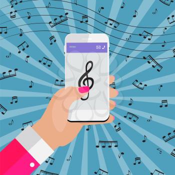 Playing music on your smartphone online from Internet. Vector Illustration. EPS10
