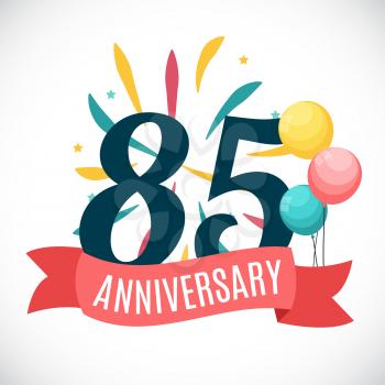 Anniversary 85 Years Template with Ribbon Vector Illustration EPS10
