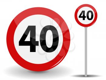 Round Red Road Sign Speed limit 40 kilometers per hour. Vector Illustration. EPS10