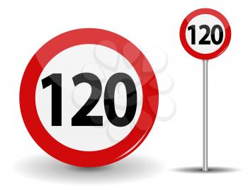 Round Red Road Sign Speed limit 120 kilometers per hour. Vector Illustration. EPS10