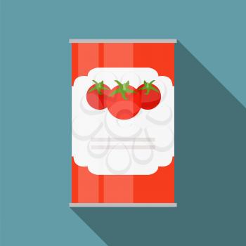 Tomato Sauce, Soup Can Template in Modern Flat Style Isolated on White. Material for Design. Vector Illustration EPS10