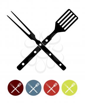 BBQ Icon with Grill Tools. Vector Illustration EPS10