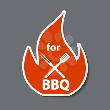 BBQ Icon Sticker with Grill Tools. Vector Illustration EPS10