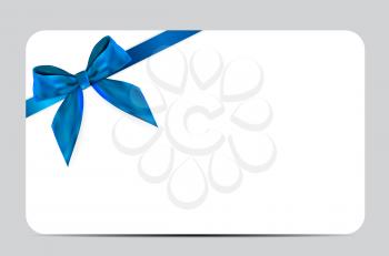 Blank Gift Card Template with Blue Bow and Ribbon. Vector Illustration for Your Business EPS10