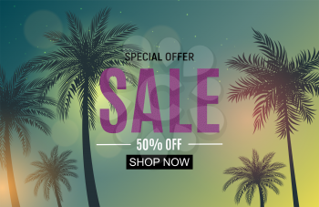 Abstract Sale Background with Palm Leaves. Vector Illustration EPS10