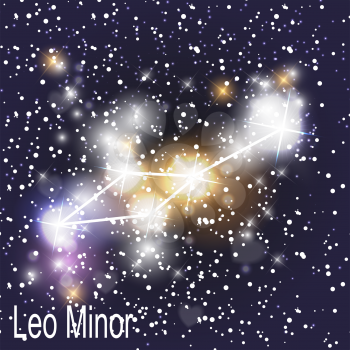 Leo Minor Constellation with Beautiful Bright Stars on the Background of Cosmic Sky Vector Illustration. EPS10