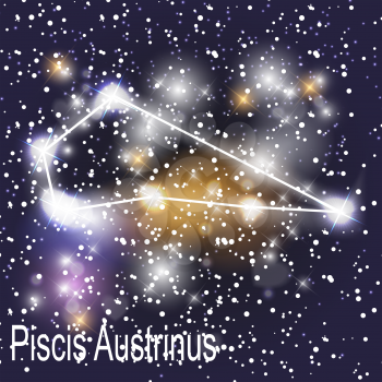 Piscis Austrinus Constellation with Beautiful Bright Stars on the Background of Cosmic Sky Vector Illustration. EPS10