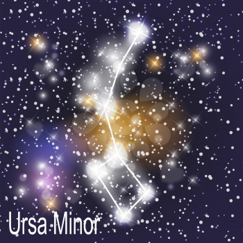Ursa Minor Constellation with Beautiful Bright Stars on the Background of Cosmic Sky Vector Illustration EPS10