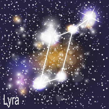 Lyra Constellation with Beautiful Bright Stars on the Background of Cosmic Sky Vector Illustration EPS10