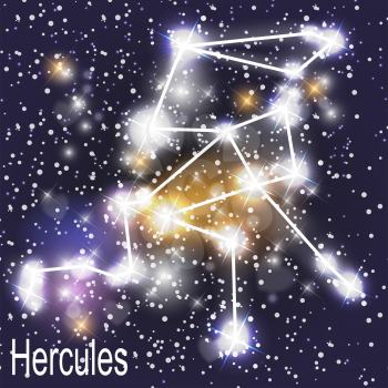 Hercules Constellation with Beautiful Bright Stars on the Background of Cosmic Sky Vector Illustration. EPS10