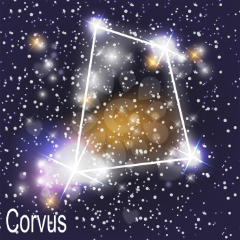 Corvus Constellation with Beautiful Bright Stars on the Background of Cosmic Sky Vector Illustration EPS10