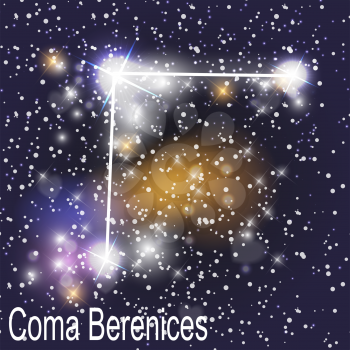 Coma Berenices Constellation with Beautiful Bright Stars on the Background of Cosmic Sky Vector Illustration. EPS10