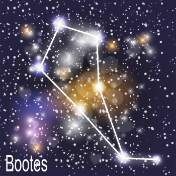 Bootes Constellation with Beautiful Bright Stars on the Background of Cosmic Sky Vector Illustration. EPS10