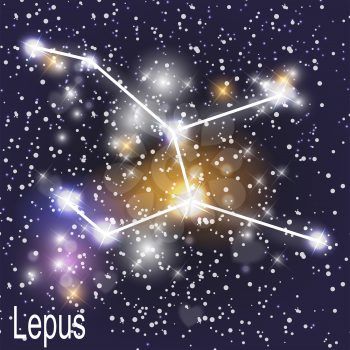 Lepus Constellation with Beautiful Bright Stars on the Background of Cosmic Sky Vector Illustration. EPS10